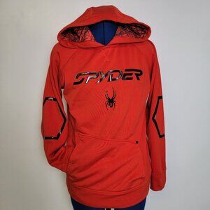 Spyder Mens Red Large Spyder Logo Hoodie Kangaroo Pocket Sweatshirt Sz Large EUC